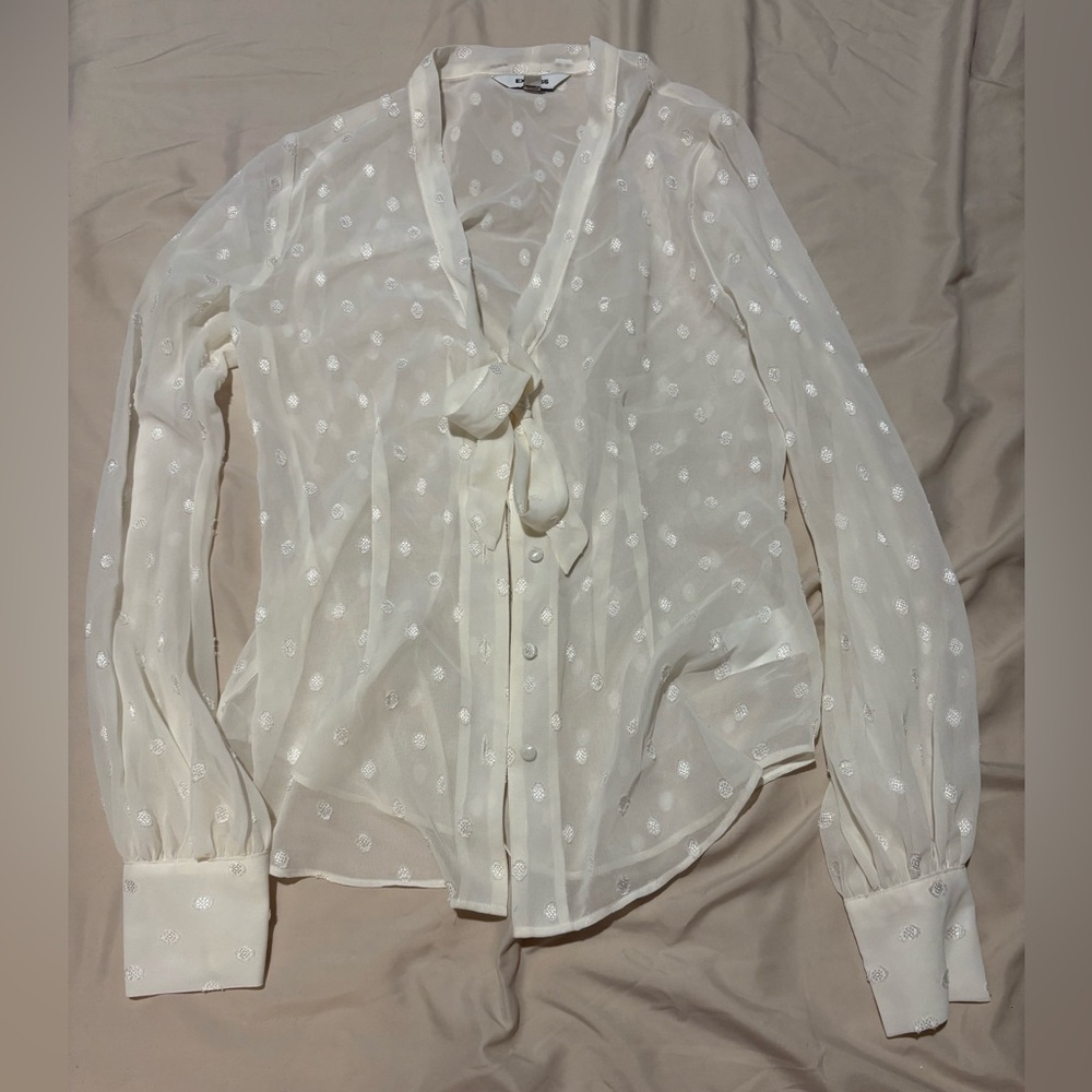 Express White Polka Dot Blouse